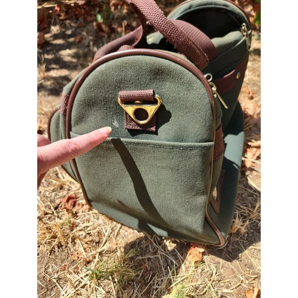 VTG Tumi Olive Green Luggage Travel Bag and Suitcase with Real Leather Trim